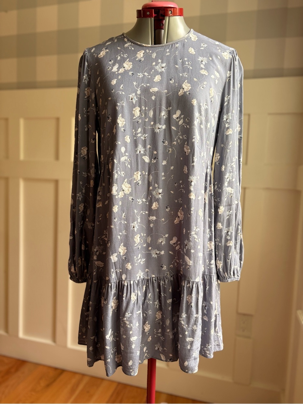 Wilfred Dusty Blue Floral Long-Sleeve Mini Dress Medium - Picture 4 of 9